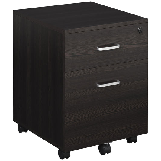 Photo of Vinsetto 2-Drawer Locking Office Filing Cabinet w/ 5 Wheels Rolling Storage Hanging A4 Cupboard Home Organisation Black Wood Grain in Grain colour on a white background