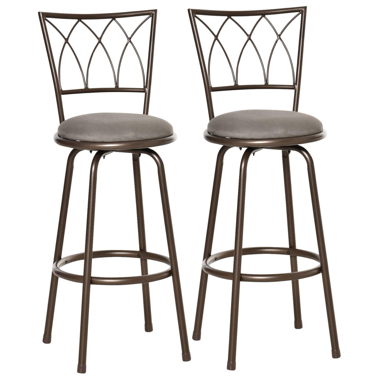 Photo of HOMCOM Set of 2 Bar Chairs Swivel Armless Upholstered Metal Frame Barstools with Backrest & Footrest, Bronze in Bronze colour on a white background