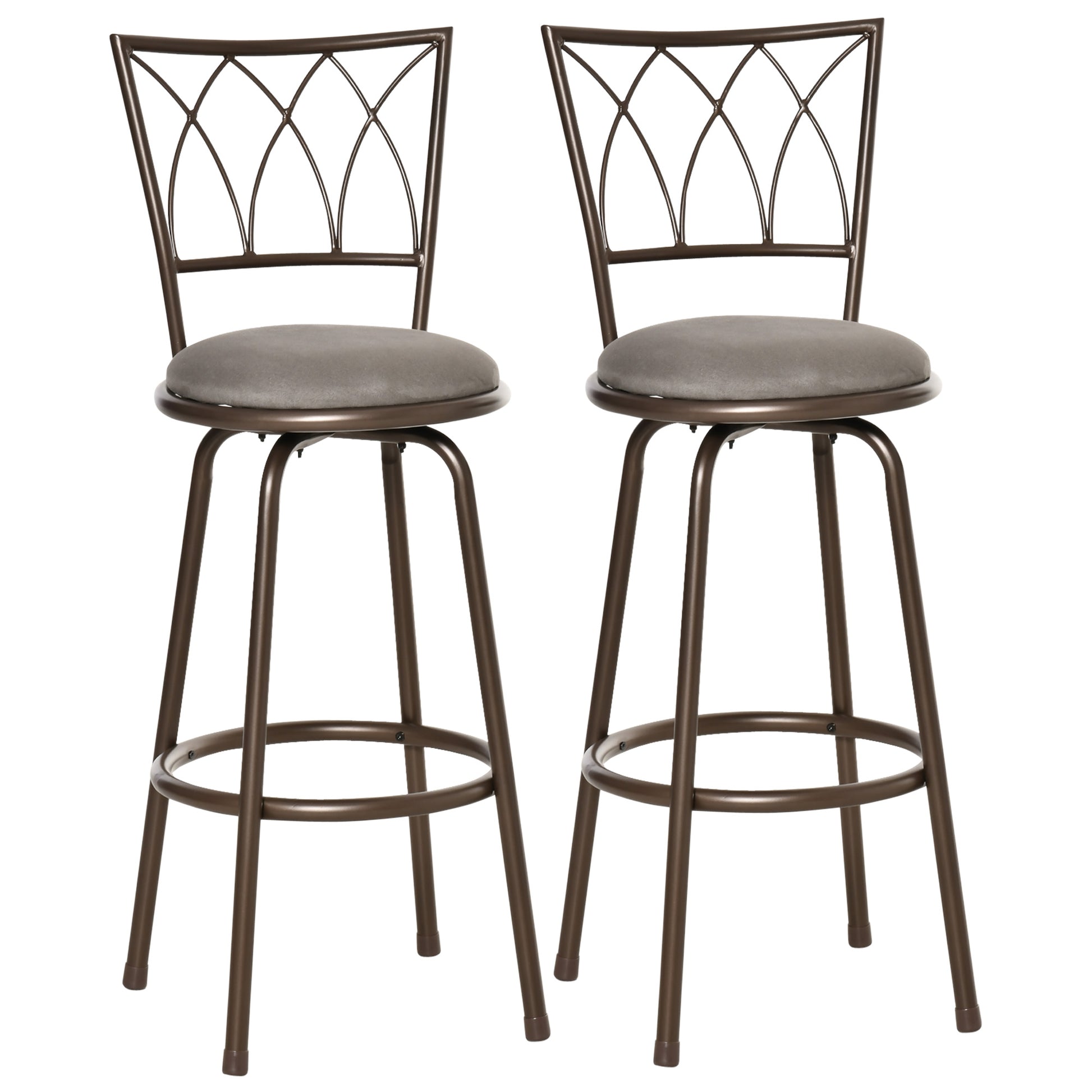 Photo of HOMCOM Set of 2 Bar Chairs Swivel Armless Upholstered Metal Frame Barstools with Backrest & Footrest, Bronze in Bronze colour on a white background