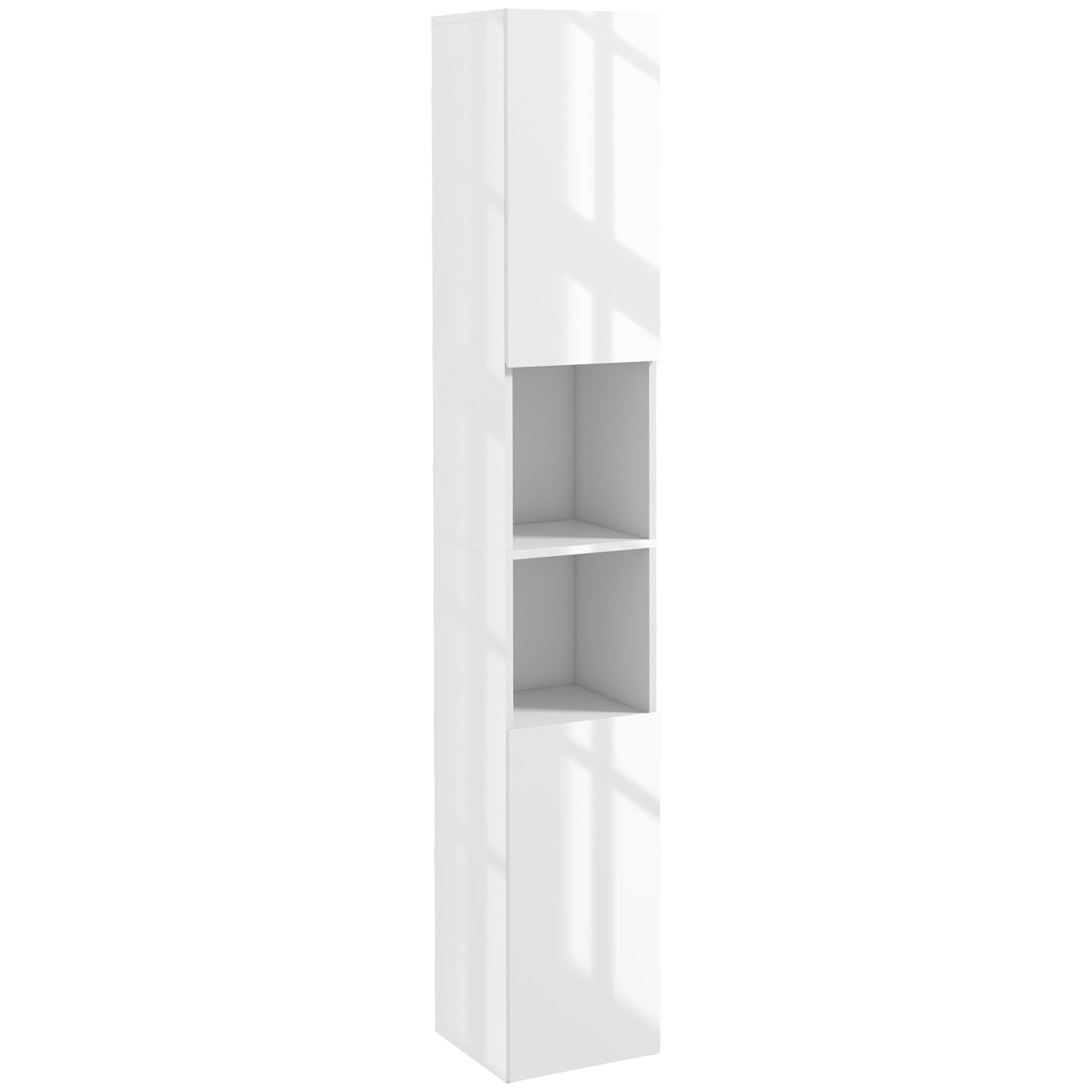 Photo of kleankin Freestanding Bathroom Cabinet, High Gloss Storage Cabinet with Doors and Adjustable Shelves, 30 x 30 x 181.5 cm, White in White colour on a white background