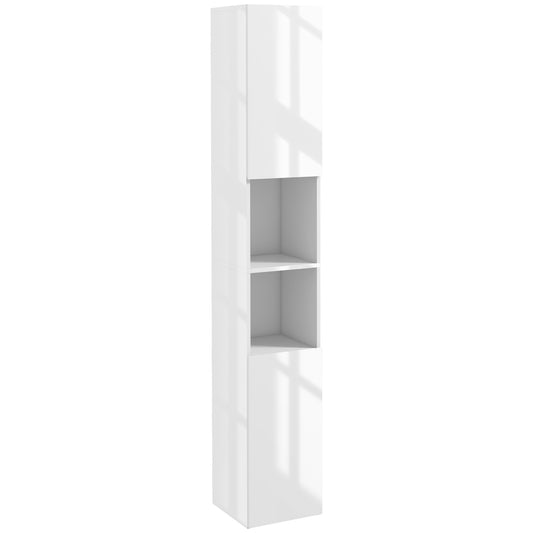 Photo of kleankin Freestanding Bathroom Cabinet, High Gloss Storage Cabinet with Doors and Adjustable Shelves, 30 x 30 x 181.5 cm, White in White colour on a white background