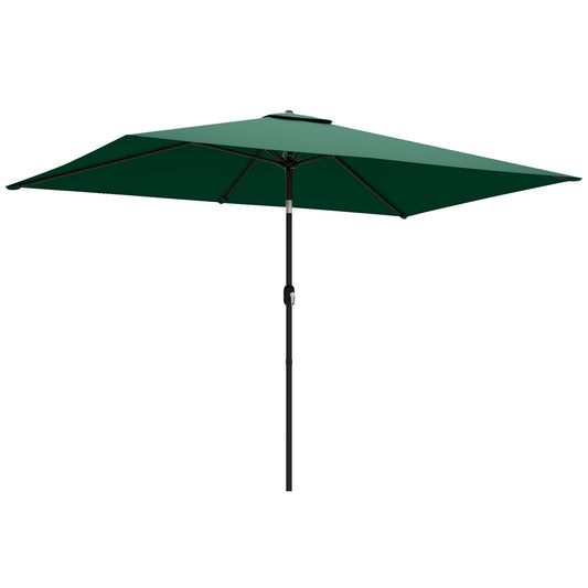 Photo of Outsunny Garden Parasol, Parasol Umbrella with Crank Handle, Tilt Function, Polyester Canopy, Green in Green colour on a white background