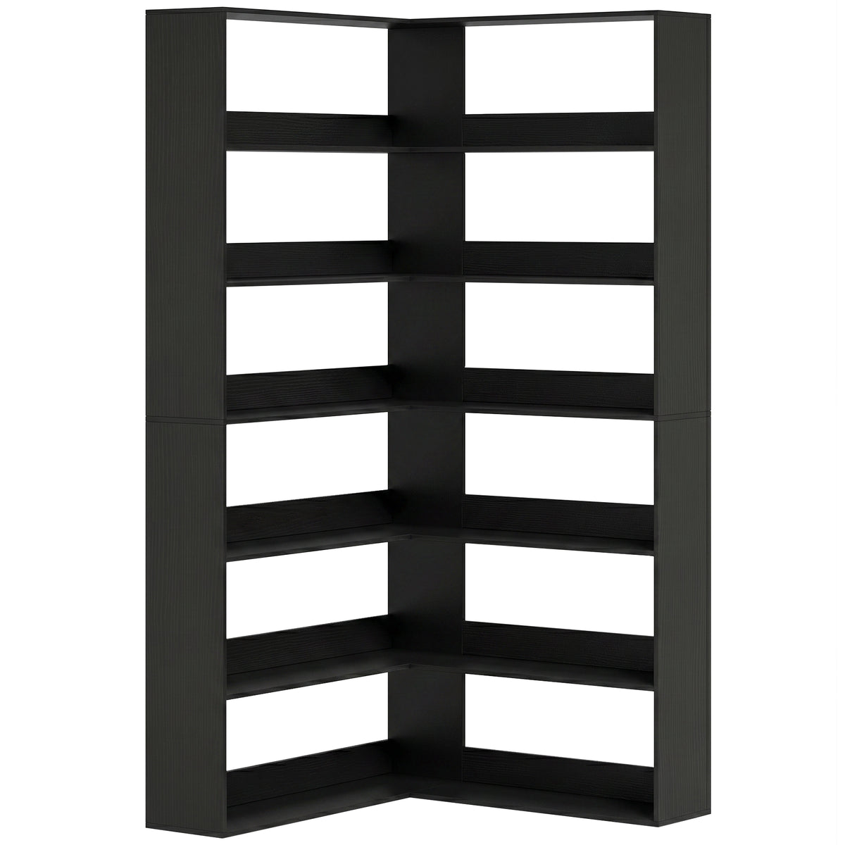 Photo of HOMCOM 7 Tiers Bookshelf, L-Shaped Corner Bookcase with Anti-Slip Rear Guard, Black Wood Effect in Effect colour on a white background