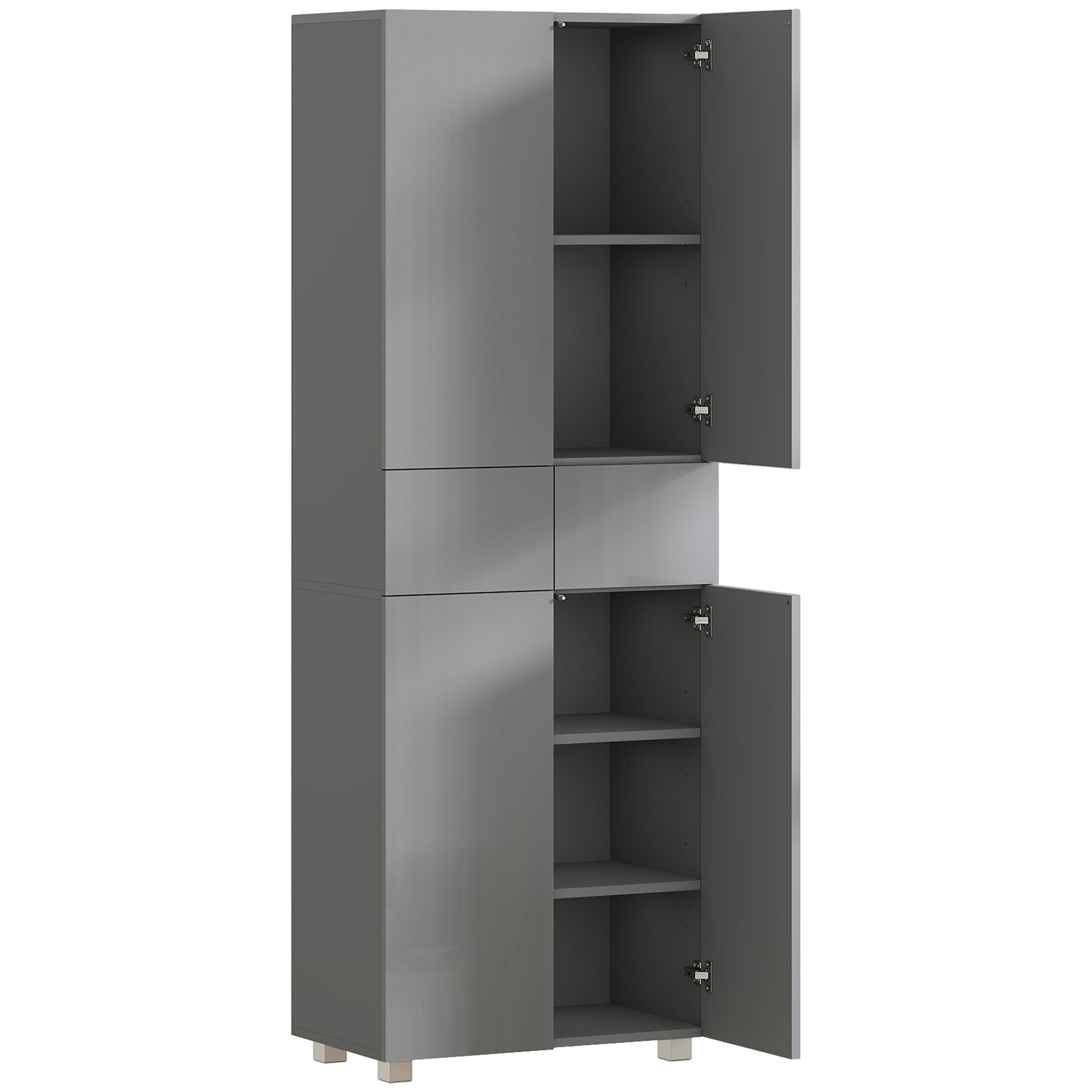 Photo of HOMCOM Storage Cabinet, Kitchen Cupboard with 3 Adjustable Shelves, 60L x 35W x 170H cm, High Gloss Grey in Grey colour on a white background