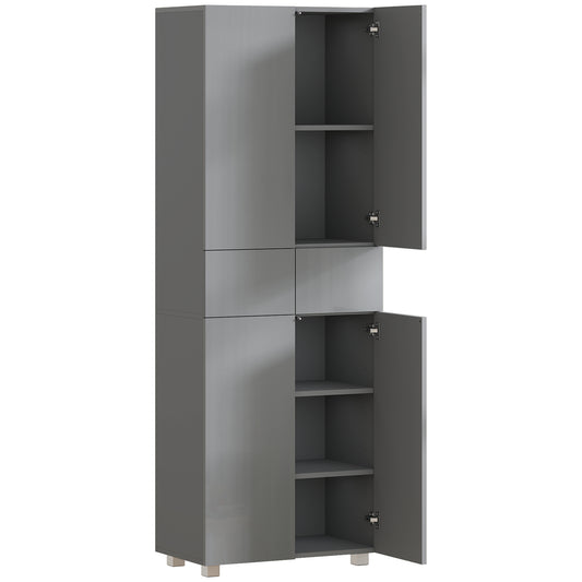 Photo of HOMCOM Storage Cabinet, Kitchen Cupboard with 3 Adjustable Shelves, 60L x 35W x 170H cm, High Gloss Grey in Grey colour on a white background