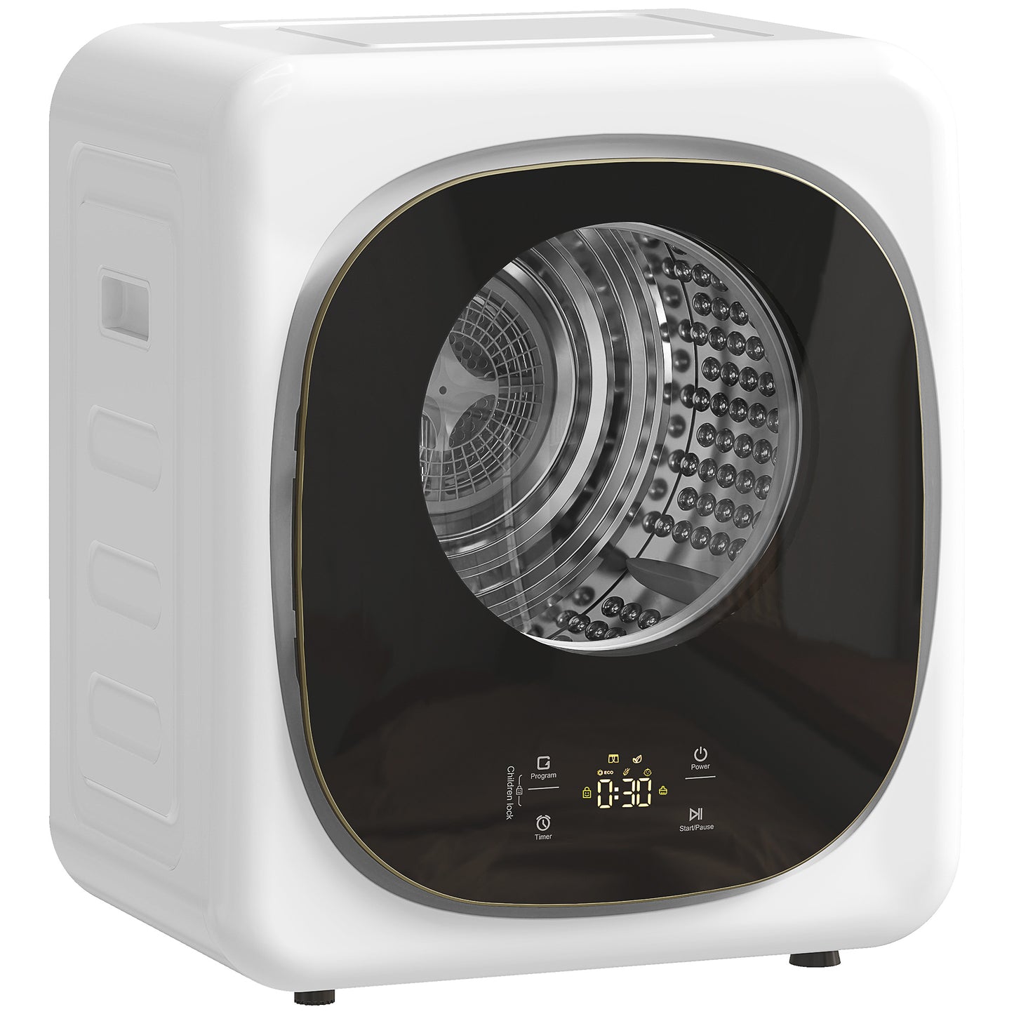 Photo of HOMCOM 4kg Vented Tumble Dryer, 800W Compact Freestanding Front Tumble Dryer with 5 Drying Mode, Smart Sensor, Timer and Stainless Steel Tub, Wall-Mounted Portable Small Clothes Drying Machine, White in White colour on a white background