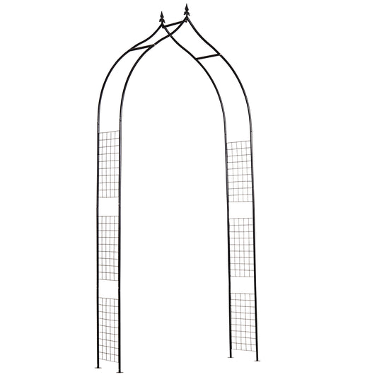 Photo of Outsunny Vintage Style Steel Garden Patio Outdoor Arbor & Trellis Arch Support Vines & Climbing Plants Garden Decoration - Black 2.5H m in m colour on a white background