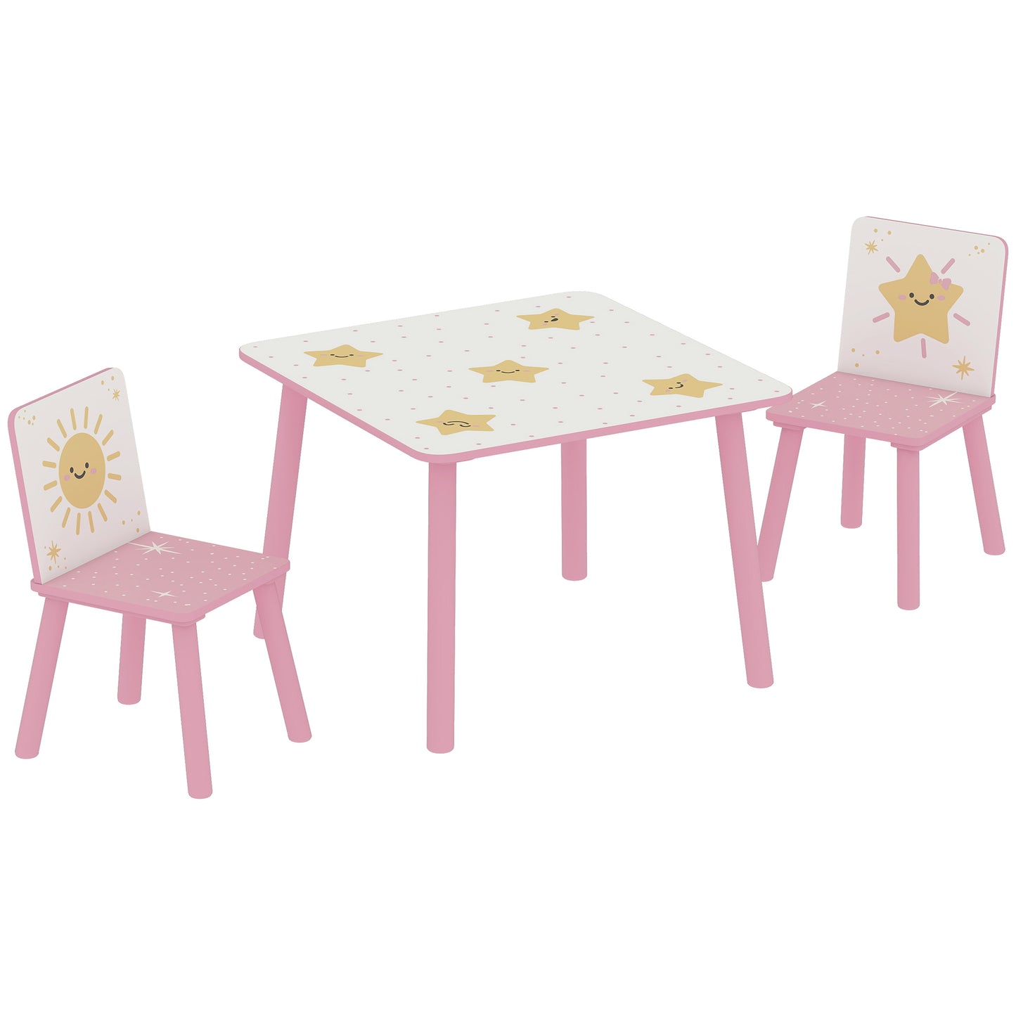 Photo of AIYAPLAY 3-Piece Toddler Table and Chair Set, Kids Table with 2 Chairs Set for Bedroom, Nursery, Playroom, Pink in Pink colour on a white background