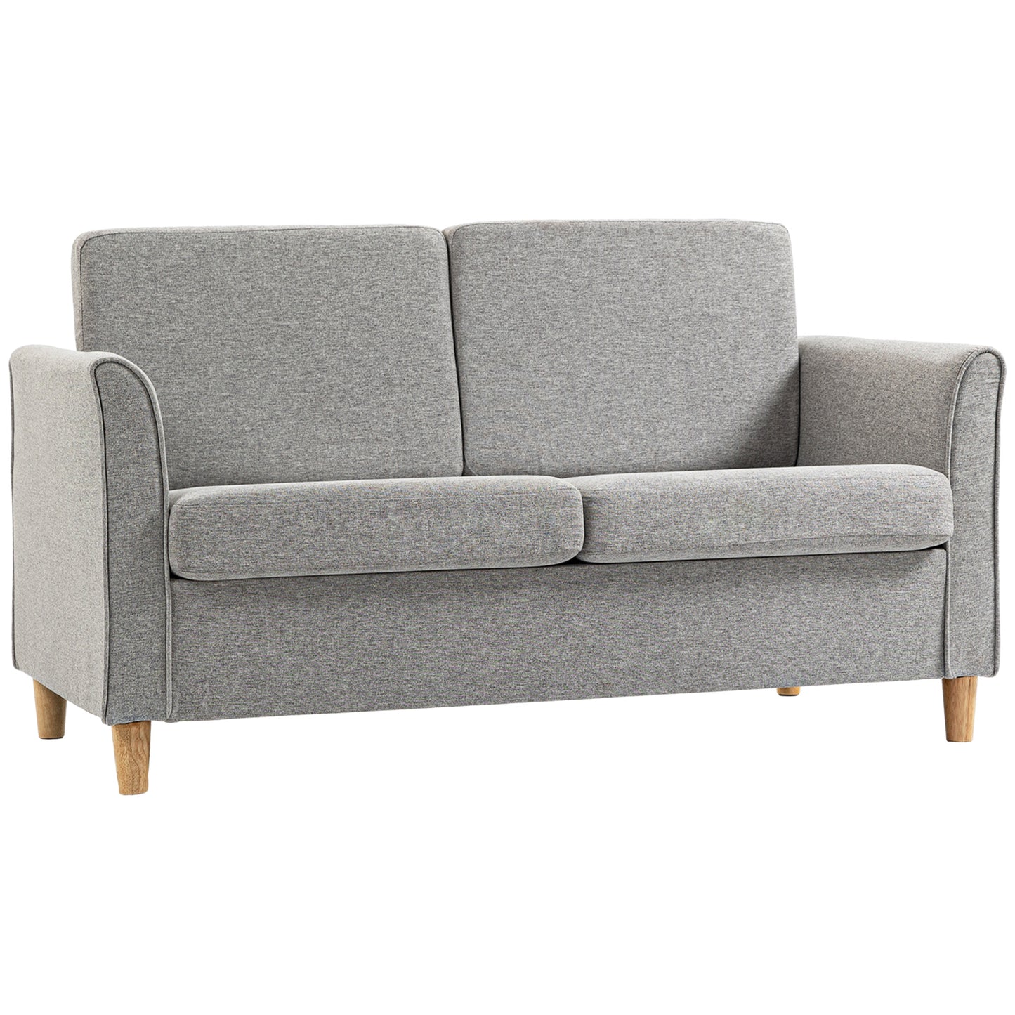 Photo of HOMCOM Compact Loveseat Sofa, Modern 2 Seater Sofa for Living Room with Wood Legs and Armrests, Light Grey in Grey colour on a white background