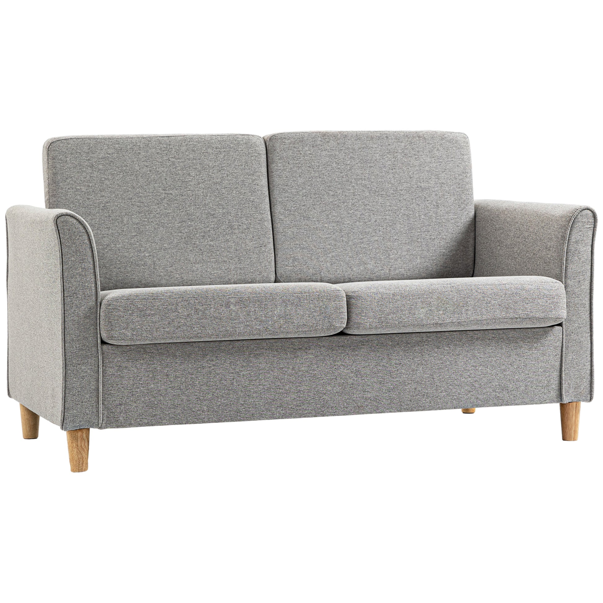 Photo of HOMCOM Compact Loveseat Sofa, Modern 2 Seater Sofa for Living Room with Wood Legs and Armrests, Light Grey in Grey colour on a white background