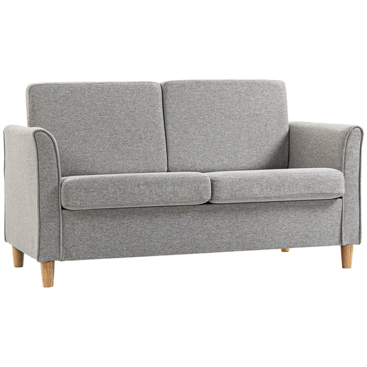 Photo of HOMCOM Compact Loveseat Sofa, Modern 2 Seater Sofa for Living Room with Wood Legs and Armrests, Light Grey in Grey colour on a white background
