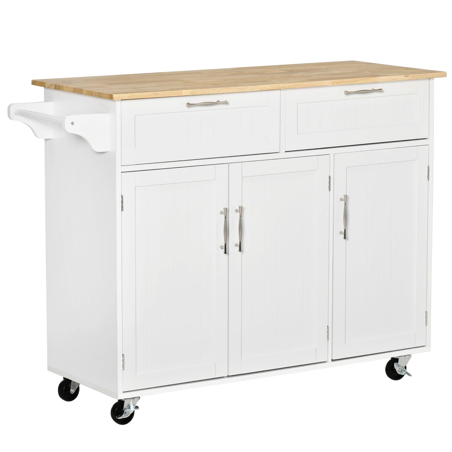 Photo of HOMCOM Kitchen Island Utility Cart, with 2 Storage Drawers & Cabinets for Dining Room, White in White colour on a white background