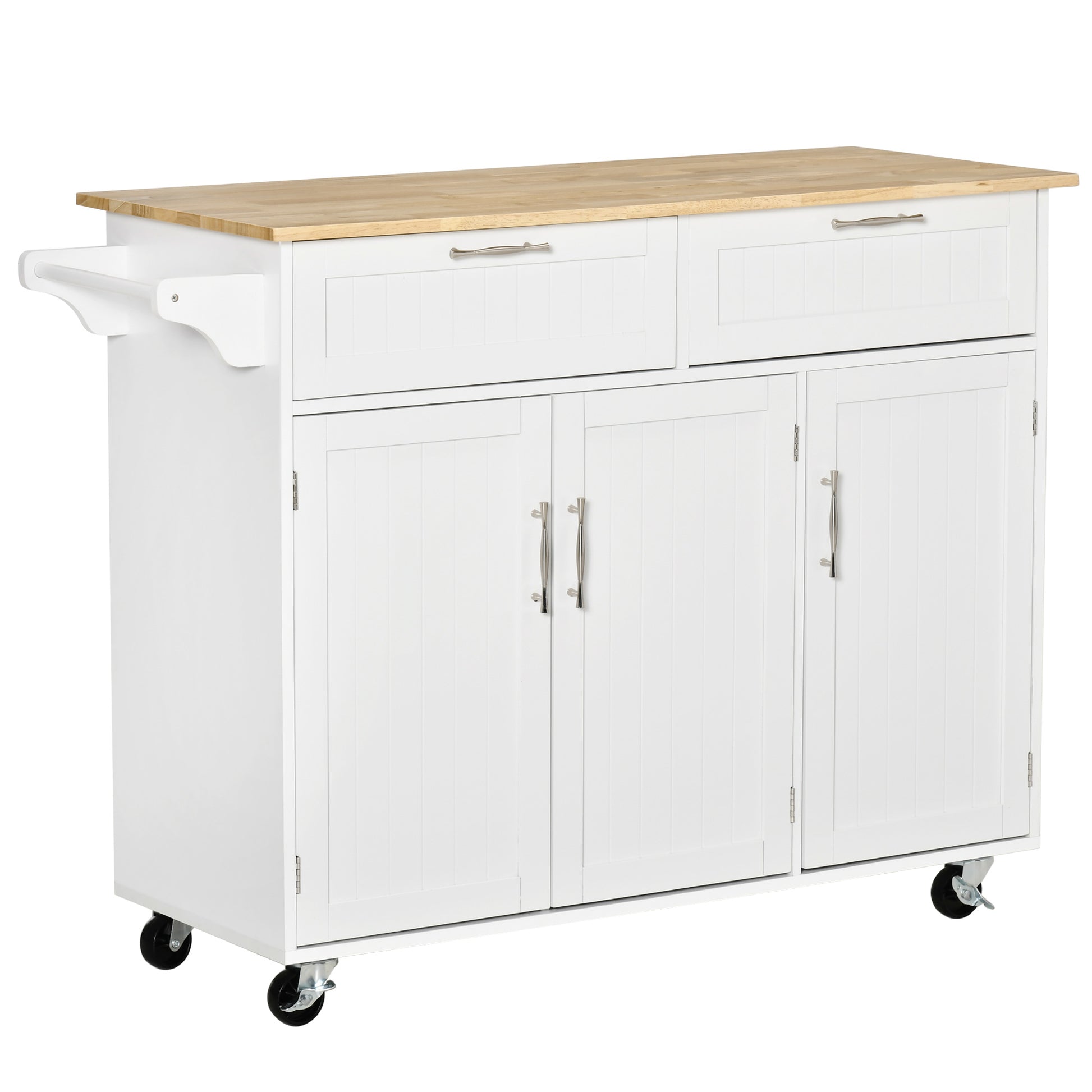 Photo of HOMCOM Kitchen Island Utility Cart, with 2 Storage Drawers & Cabinets for Dining Room, White in White colour on a white background
