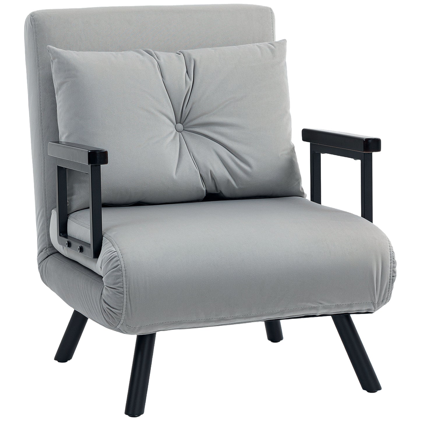 Photo of HOMCOM 4-in-1 Velvet-Feel Single Chair Bed, with Pillow - Light Grey in Grey colour on a white background