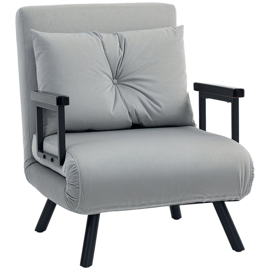 Photo of HOMCOM 4-in-1 Velvet-Feel Single Chair Bed, with Pillow - Light Grey in Grey colour on a white background