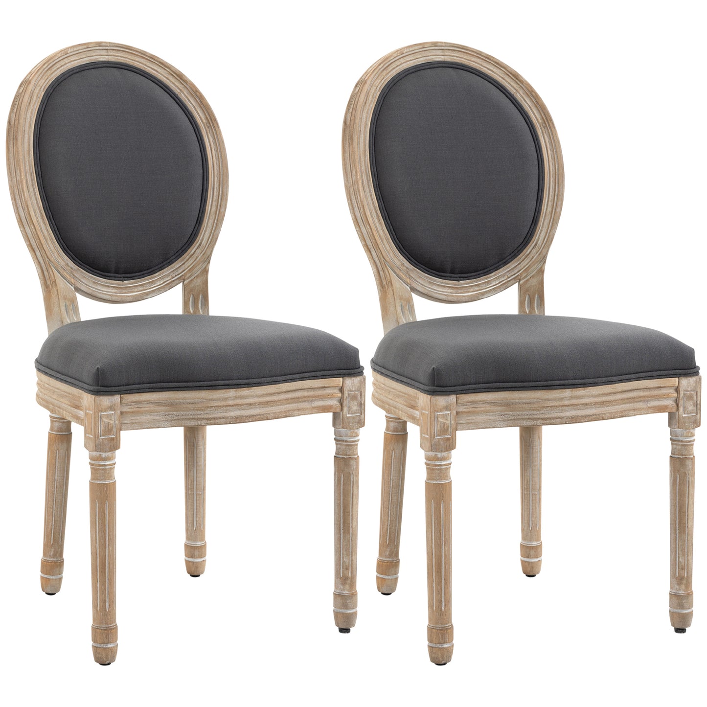 Photo of HOMCOM Set of Two French-Inspired Wooden Dining Chairs - Grey in Grey colour on a white background