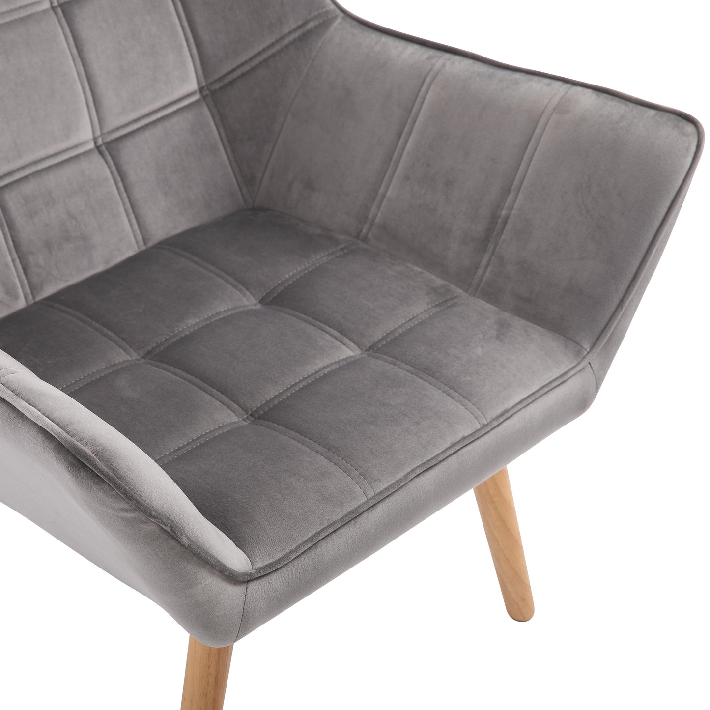 HOMCOM Accent Chair, Velvet Upholstered Vanity Tub Chair with Flared Armrests, Slanted Back, Solid Wood Legs, Comfy Padding Armchair, Home Bedroom Furniture Seating, Set of 2, Grey