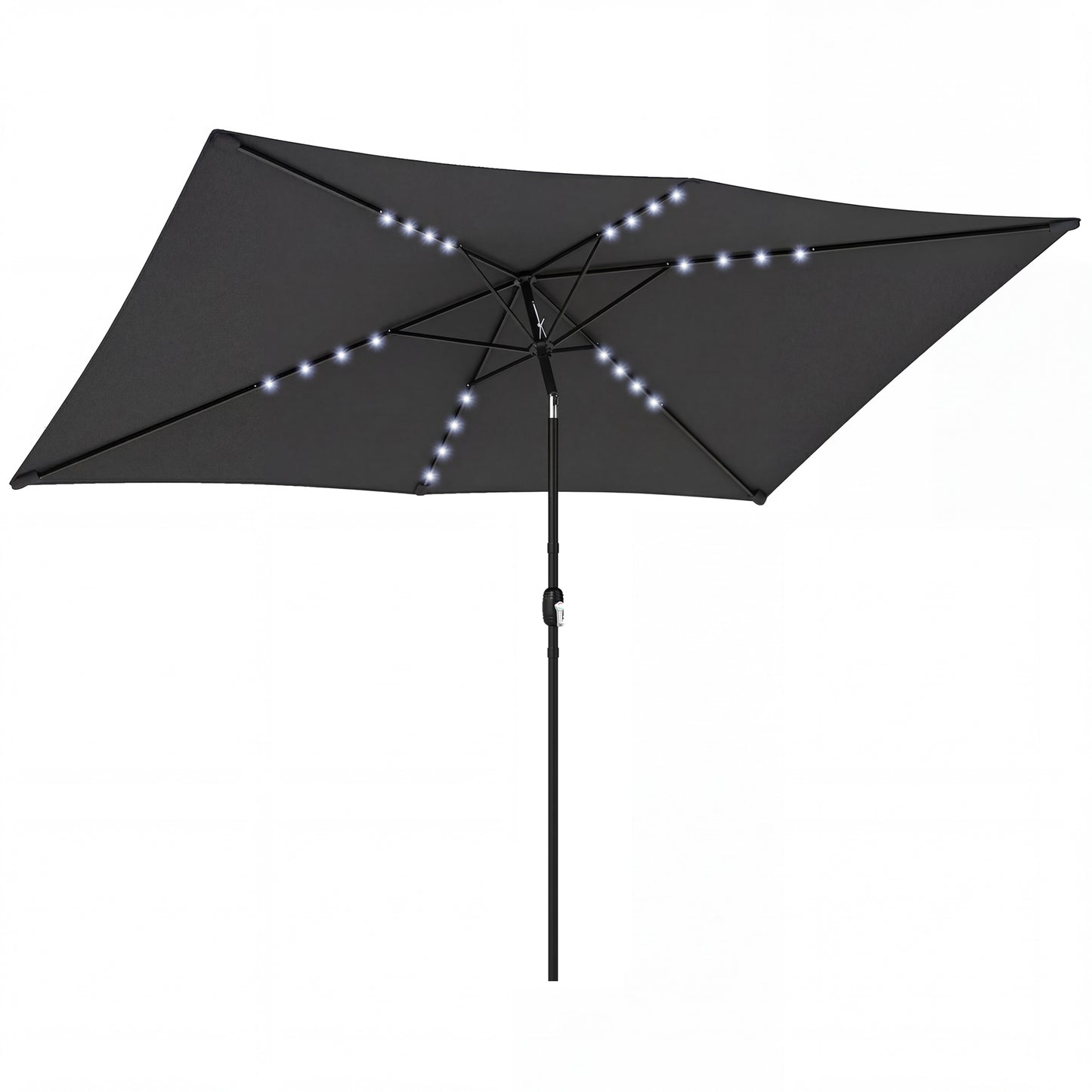 Photo of Outsunny 3 x 2 m Garden Parasol Umbrella with LED Solar Light, Parasol Cover, Outdoor Market Patio Umbrella, Black in Black colour on a white background