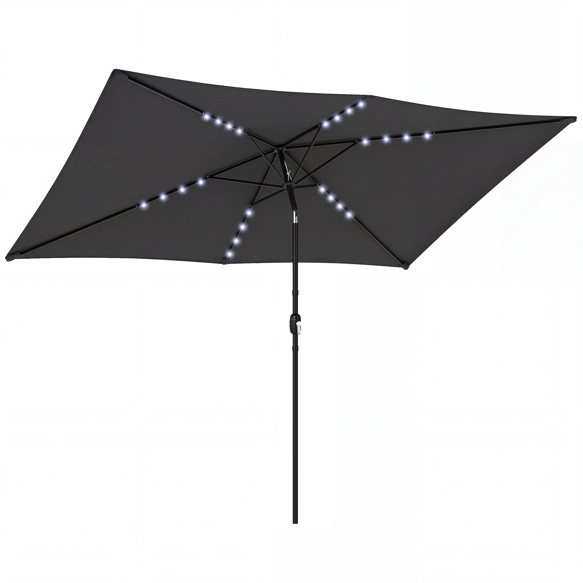Photo of Outsunny 3 x 2 m Garden Parasol Umbrella with LED Solar Light, Parasol Cover, Outdoor Market Patio Umbrella, Black in Black colour on a white background