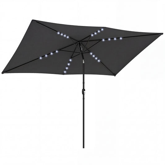 Photo of Outsunny 3 x 2 m Garden Parasol Umbrella with LED Solar Light, Parasol Cover, Outdoor Market Patio Umbrella, Black in Black colour on a white background