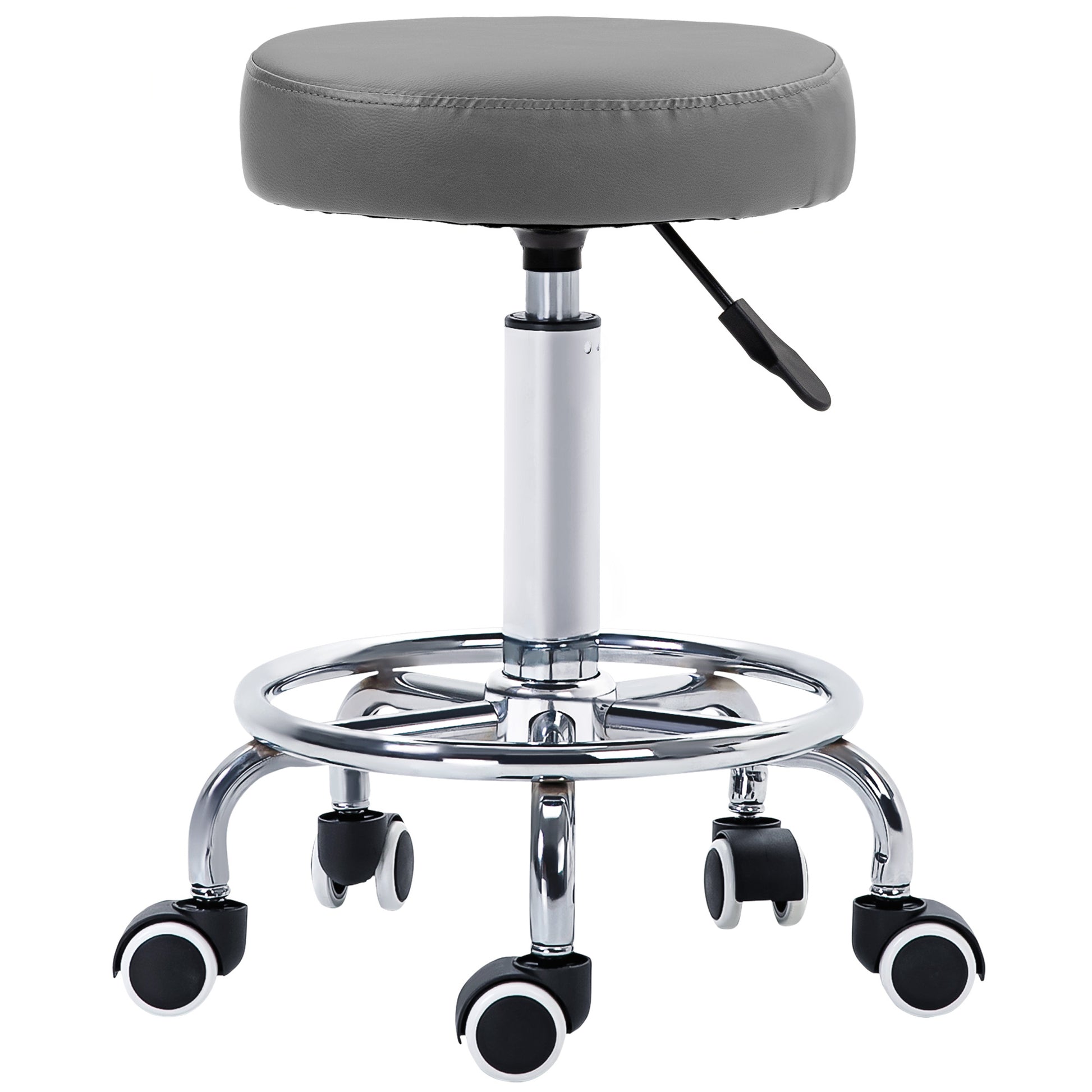 Photo of Vinsetto PU Leather Rolling Stool, Height Adjustable Stool Chair with Wheels for Salon, Massage, Spa, Grey in Grey colour on a white background