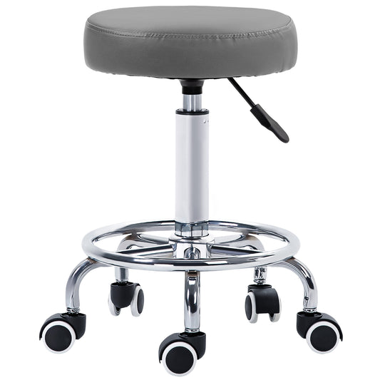 Photo of Vinsetto PU Leather Rolling Stool, Height Adjustable Stool Chair with Wheels for Salon, Massage, Spa, Grey in Grey colour on a white background