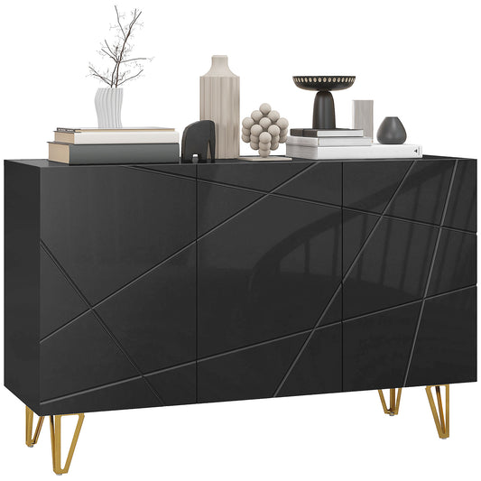 Photo of HOMCOM Modern Luxe High Gloss Sideboard, with Hairpin Legs - Black in Black colour on a white background