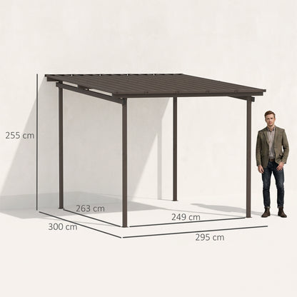 Outsunny lean-to pergola with metal roof, shown with dimensions of about 3 by 3 meters
