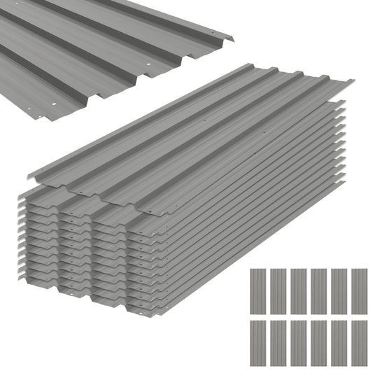 Photo of Outsunny Set of 12 Corrugated Steel Roof Sheet Panels - Light Grey in Grey colour on a white background