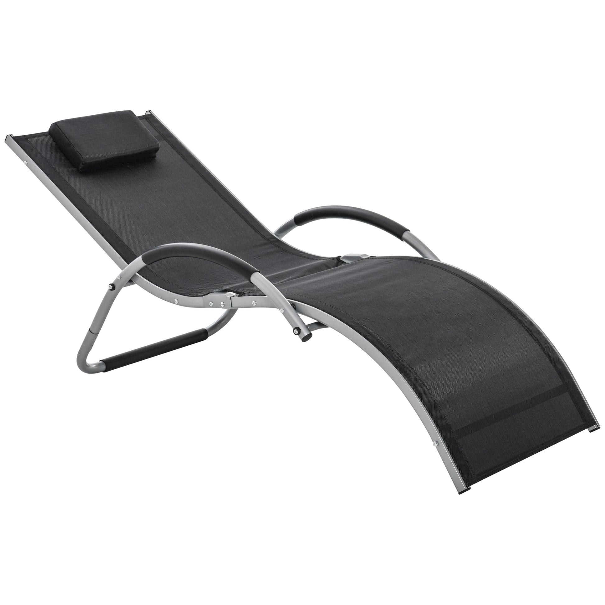 Photo of Outsunny Sun Lounger Reclining Chair Portable Armchair with Pillow for Garden Patio Outside Aluminium Frame, Black in Black colour on a white background