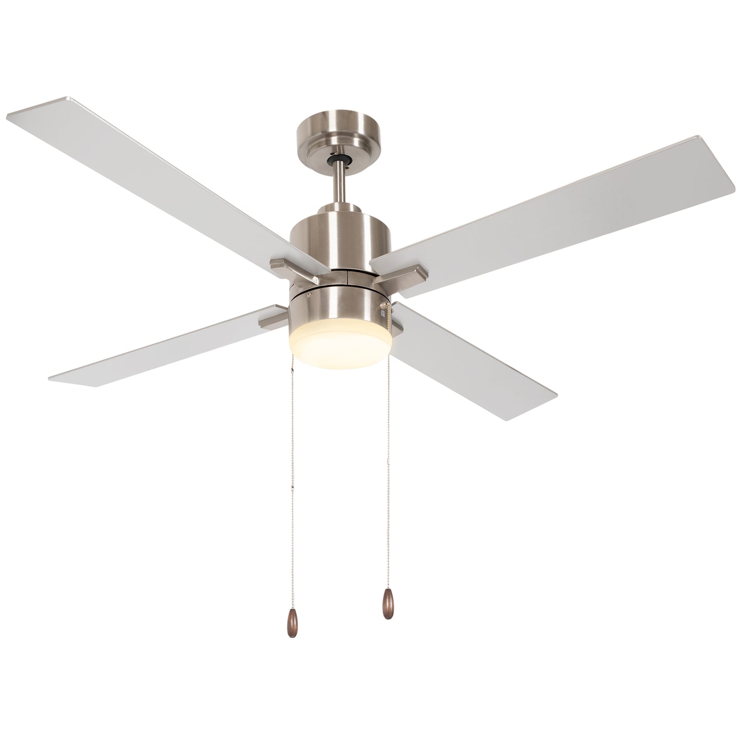 Photo of HOMCOM Ceiling Fan with LED Light, Flush Mount Ceiling Fan Lights with Reversible Blades, Pull-chain, Silver and Natural Tone in Tone colour on a white background