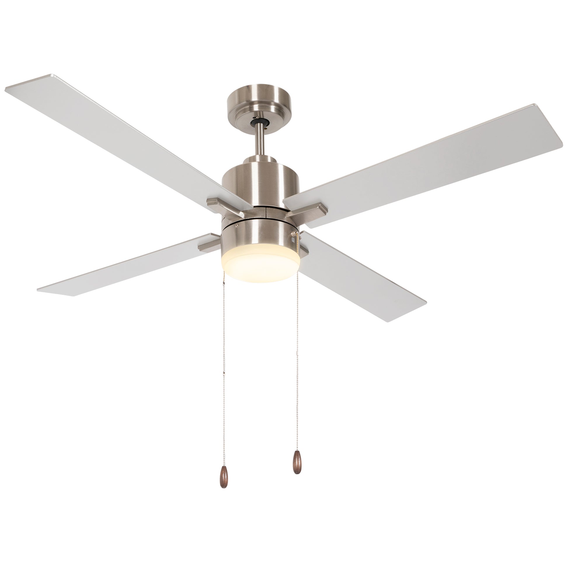 Photo of HOMCOM Ceiling Fan with LED Light, Flush Mount Ceiling Fan Lights with Reversible Blades, Pull-chain, Silver and Natural Tone in Tone colour on a white background