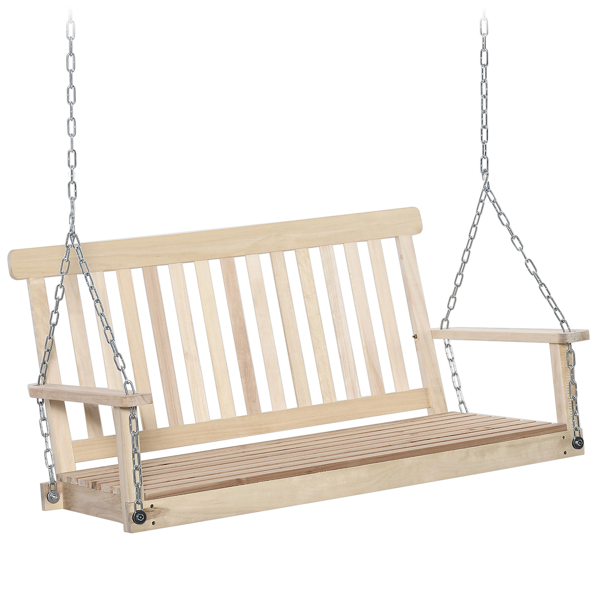 Photo of Outsunny Outdoor Wooden Swing Bench 2-Seater Porch Swing Chair Hanging Hammock Garden Furniture, Natural in Natural colour on a white background