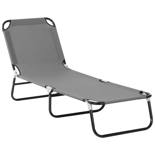 Photo of Outsunny Foldable Sun Lounger with 5-Position Adjustable Backrest, Outdoor Portable Recliner Chaise Lounge Chair with Oxford Fabric for Patio, Beach, Garden, Camping, Grey in Grey colour on a white background