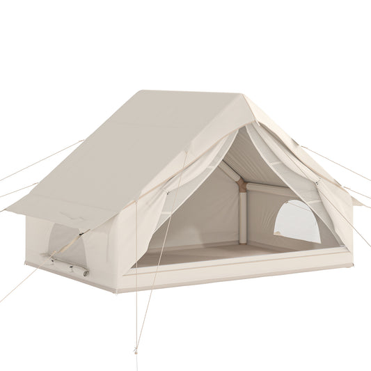 Photo of Outsunny Inflatable Tent Waterproof for Camping Blow Up Tent with Pump Carry Bag for 2-4 Person, Beige in Beige colour on a white background