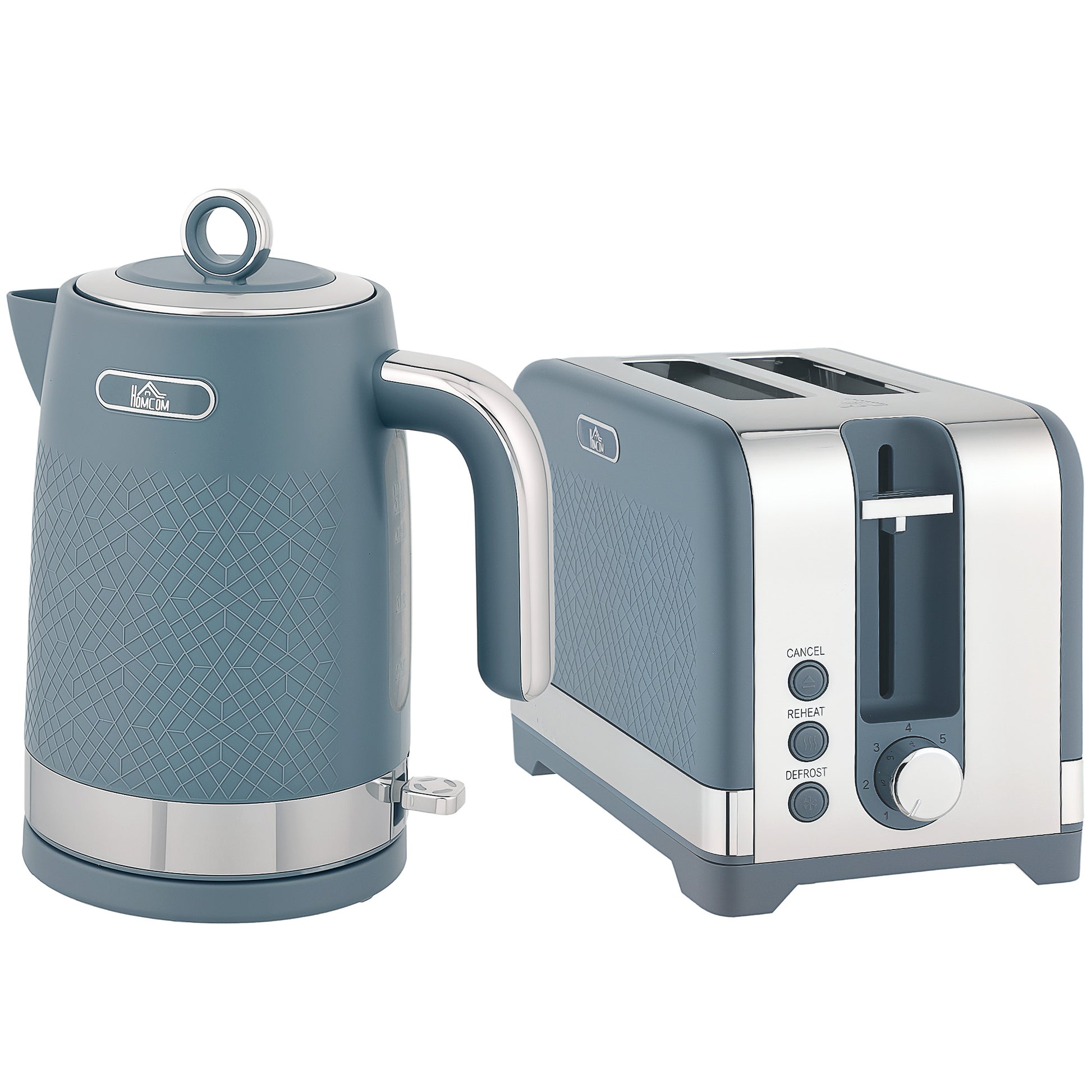 Photo of HOMCOM Sleek Textured Kettle and Toaster Set - Blue in Blue colour on a white background
