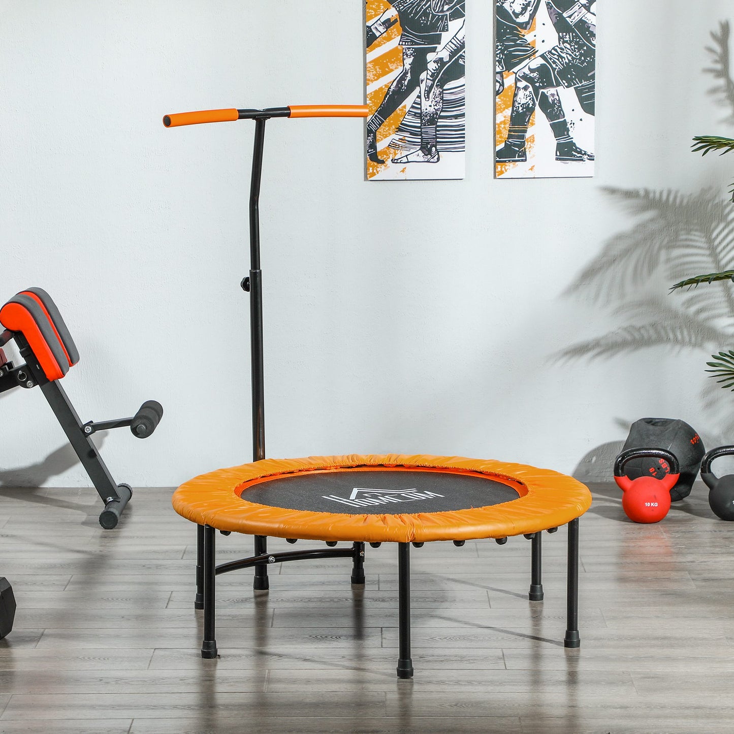 HOMCOM 40" Fitness Trampoline with Adjustable Handle, Rebounder Trampoline, Mini Jumper for Indoor Exercise Workout, Orange