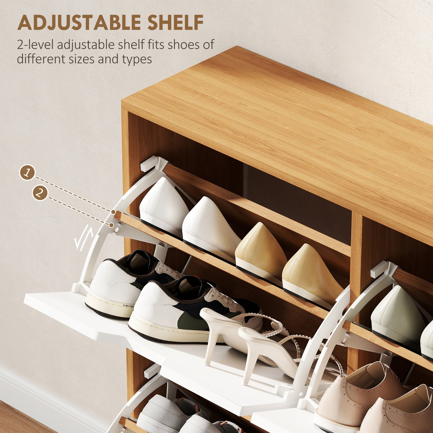 HOMCOM Shoe Storage Cabinet, 4 Flip Drawers, Shoe Organizer for 8-16 Pairs of Shoes, Natural