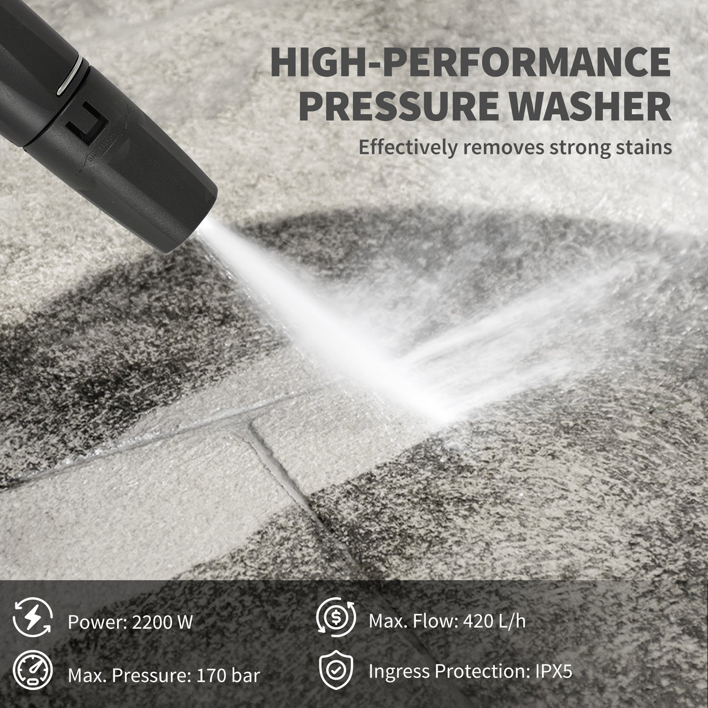 Outsunny 2200W High Pressure Washer, 170 Bar Pressure, 420 L/h Flow, Portable Electric Power Washer Jet Wash Cleaner with Adjustable Nozzle 6M Hose and Hose Reel for Home Patio Car Driveway, Green