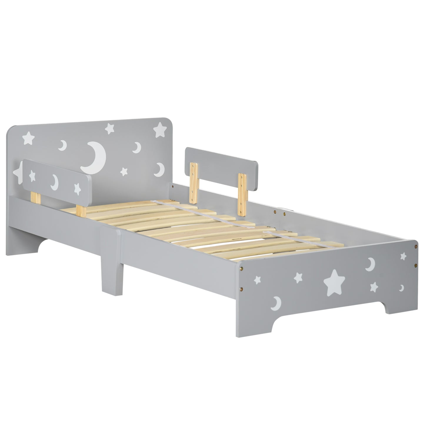 Photo of ZONEKIZ Kids Toddler Bed, with Star and Moon Patterns, Side Rails, for Ages 3-6 Years - Grey in Grey colour on a white background