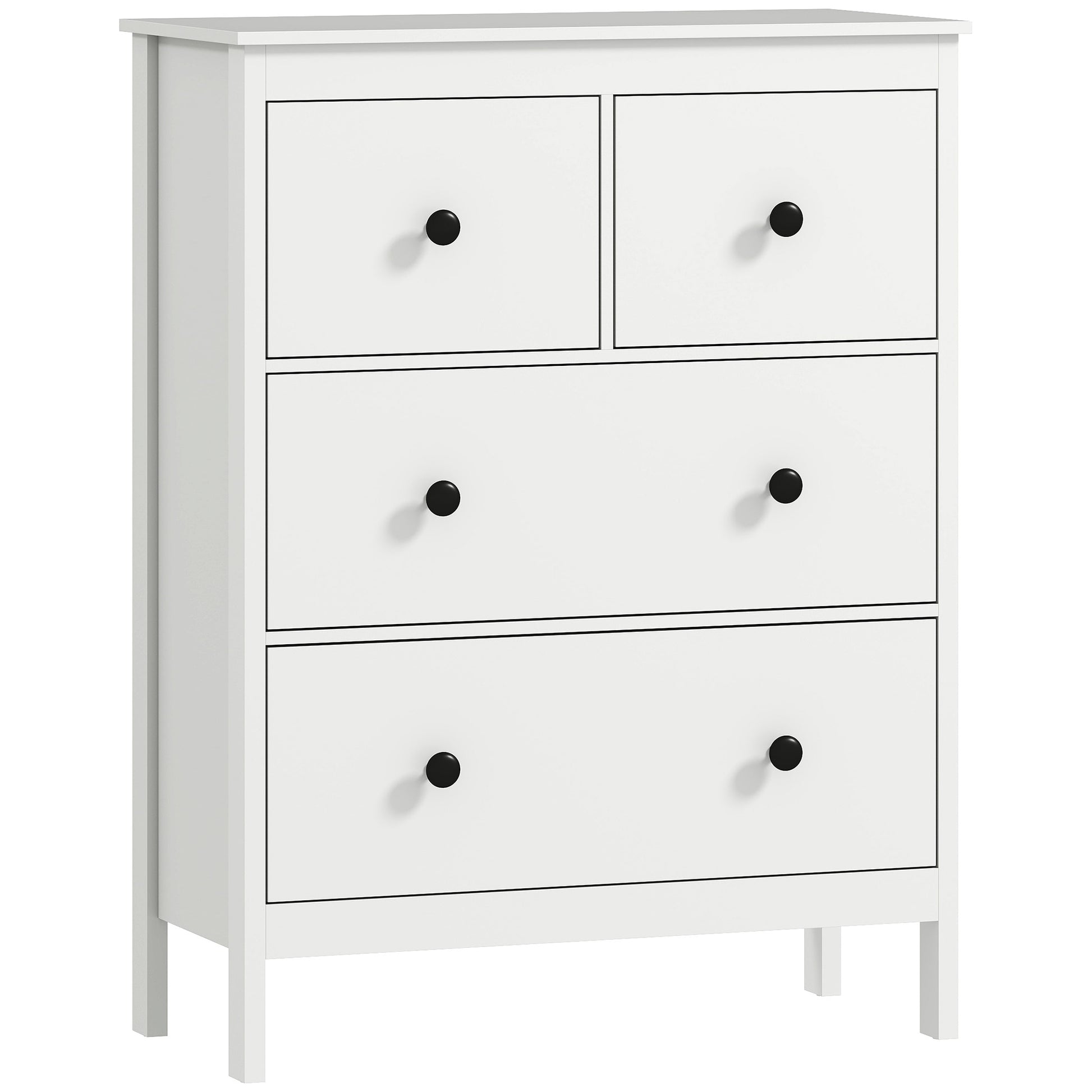 Photo of HOMCOM Modern Chest of Drawers, 4 Drawer Dresser Clothes Storage Organiser for Living Room, Hallway, Entryway, White in White colour on a white background