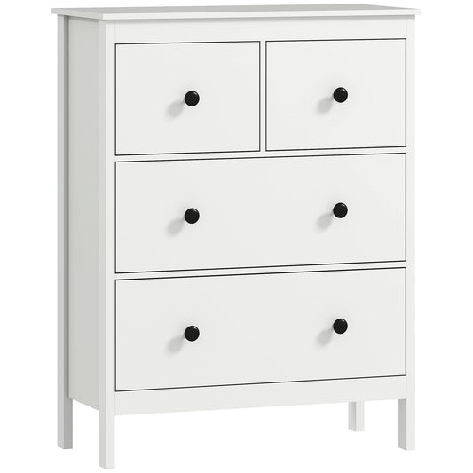 Photo of HOMCOM Modern Chest of Drawers, 4 Drawer Dresser Clothes Storage Organiser for Living Room, Hallway, Entryway, White in White colour on a white background