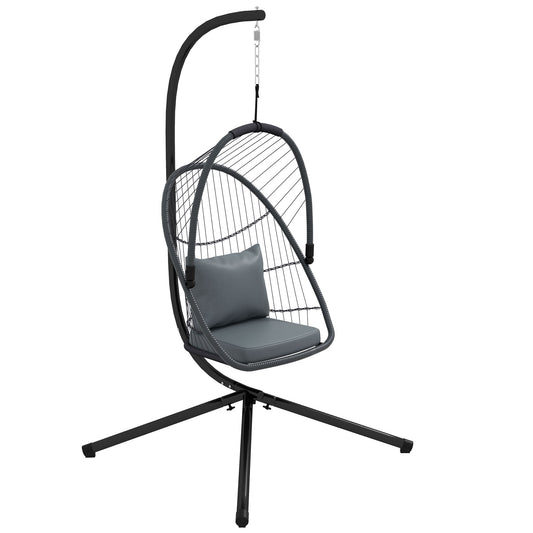 Photo of Outsunny Single Egg Chair, with Steel Frame Stand - Grey in Grey colour on a white background