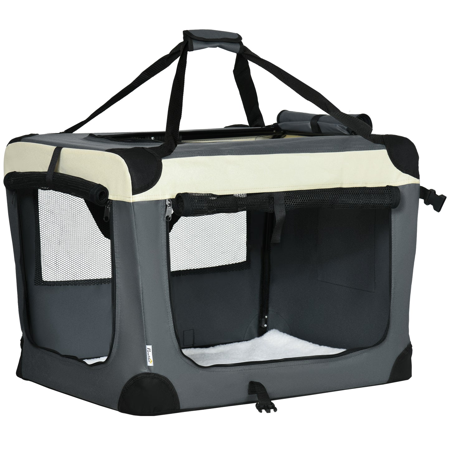 Photo of PawHut 70cm Foldable Pet Carrier, with Cushion, for Small Dogs and Cats - Grey in Grey colour on a white background
