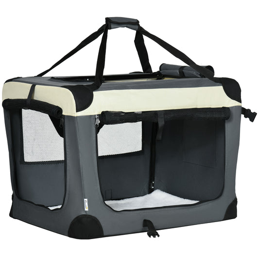 Photo of PawHut 70cm Foldable Pet Carrier, with Cushion, for Small Dogs and Cats - Grey in Grey colour on a white background