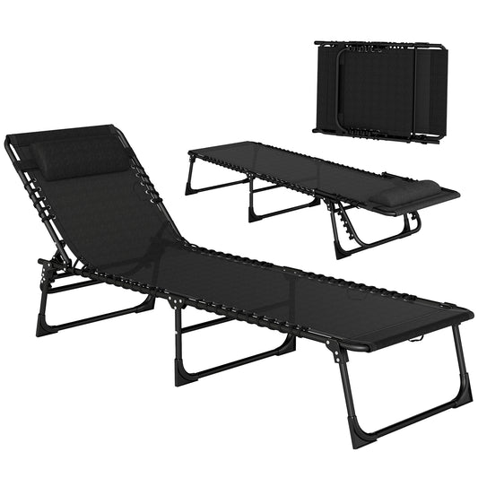 Photo of Outsunny Foldable Sun Lounger, Outdoor 4 Level Adjustable Backrest Reclining Chaise Chair, Steel Frame Recliner Chair for Camping, Hiking, Black in Black colour on a white background