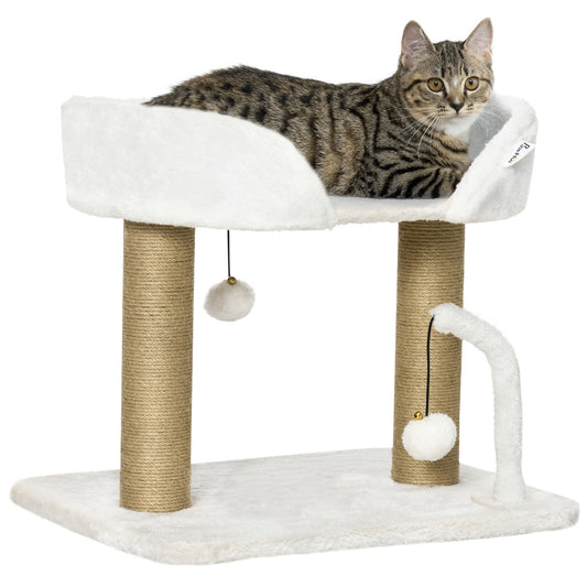Photo of PawHut 42cm Indoor Cat Tree, with Toy Balls, Jute Scratching Post - White in White colour on a white background