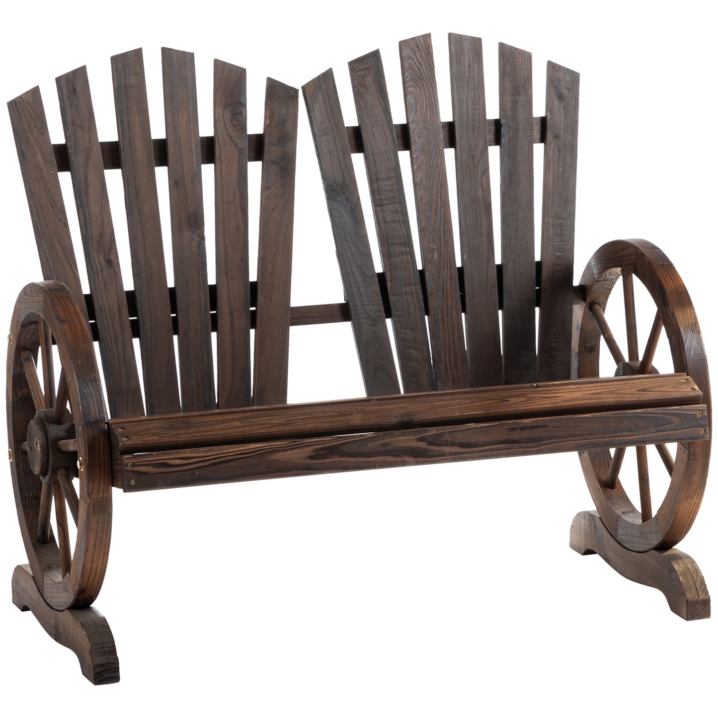 Photo of Outsunny Fir Logs Love Seats with Wheel-Shaped Armrests, Large Load-Bearing Chair, Natural Wood Grain in Grain colour on a white background