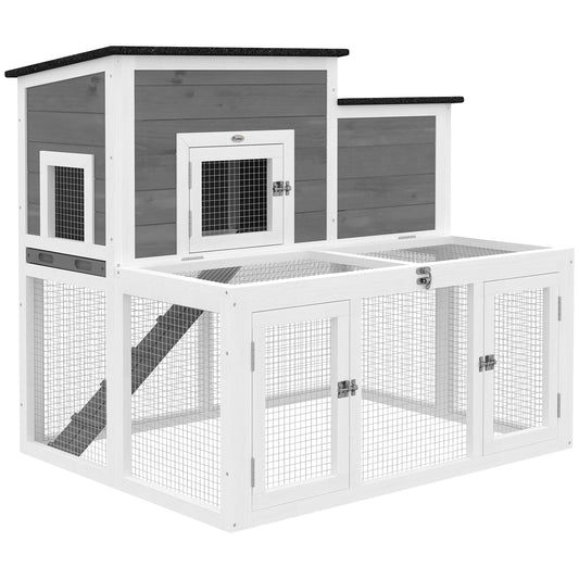Photo of PawHut Wooden Rabbit Hutch, Indoor Outdoor Bunny Cage with Waterproof & Openable Roof, Pull Out Tray and Ramp, Guinea Pig Hutch in Hutch colour on a white background
