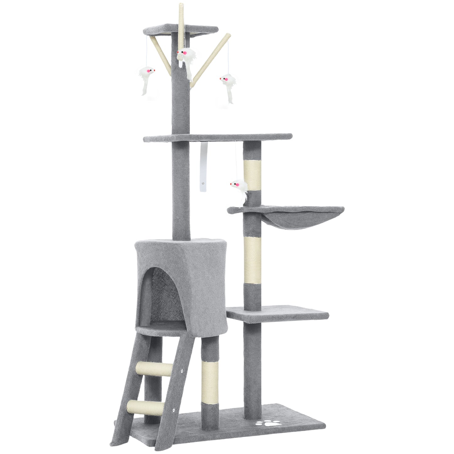 Photo of PawHut Multi-Level Cat Tower, 134cm Cat Tree with Condo and Sisal Scratching Posts for Indoor Kittens, Grey in Grey colour on a white background